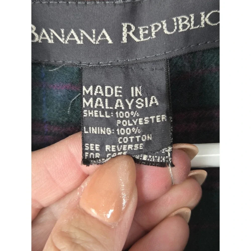 Banana Republic Vintage 90s Fleece‎ Full Zip Flannel Cotton Plaid Lined Jacket